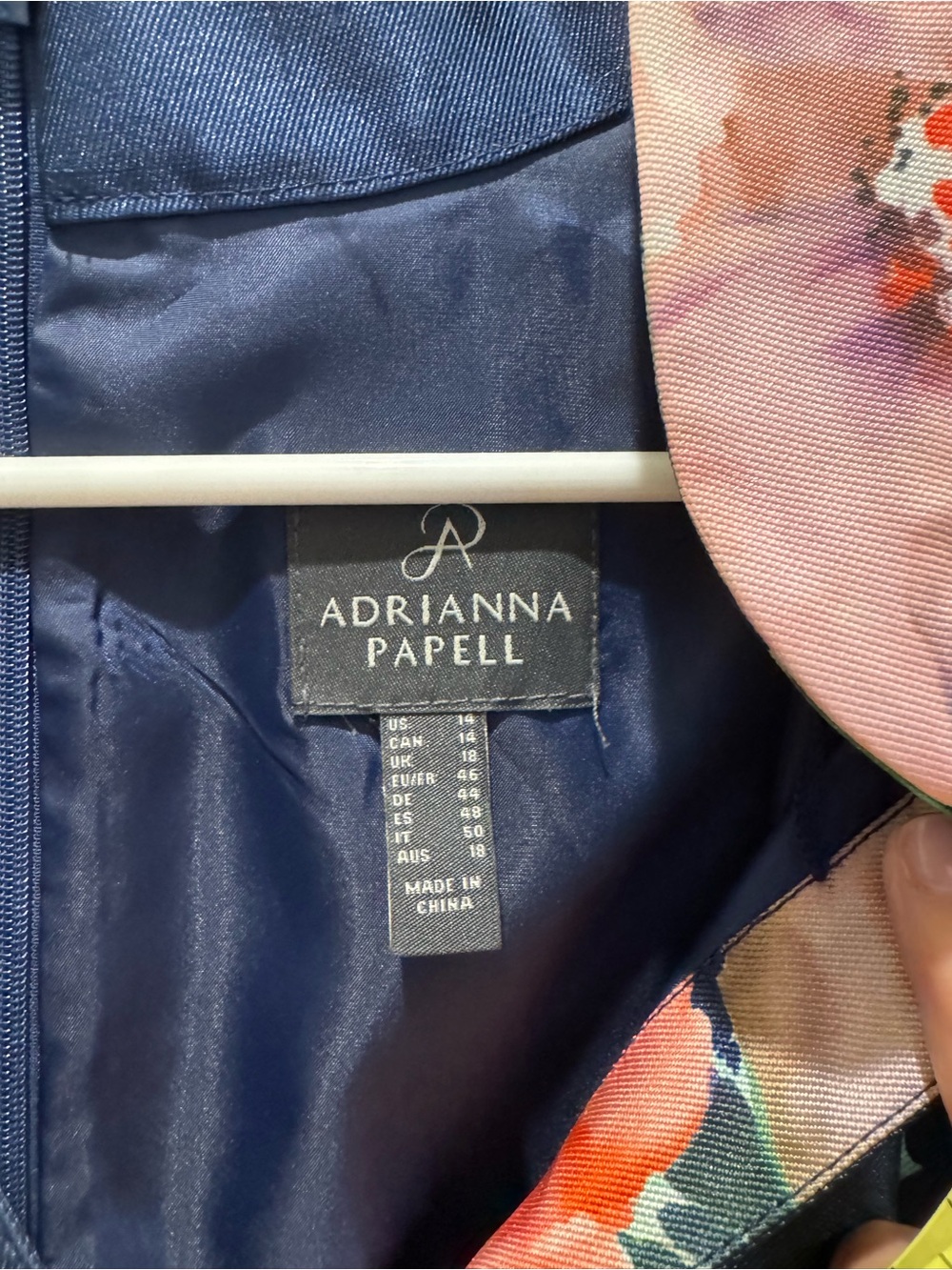Adrianna Papell Navy Floral Fit-and-Flare Dress with Pink and Green Accents - Picture 7 of 7